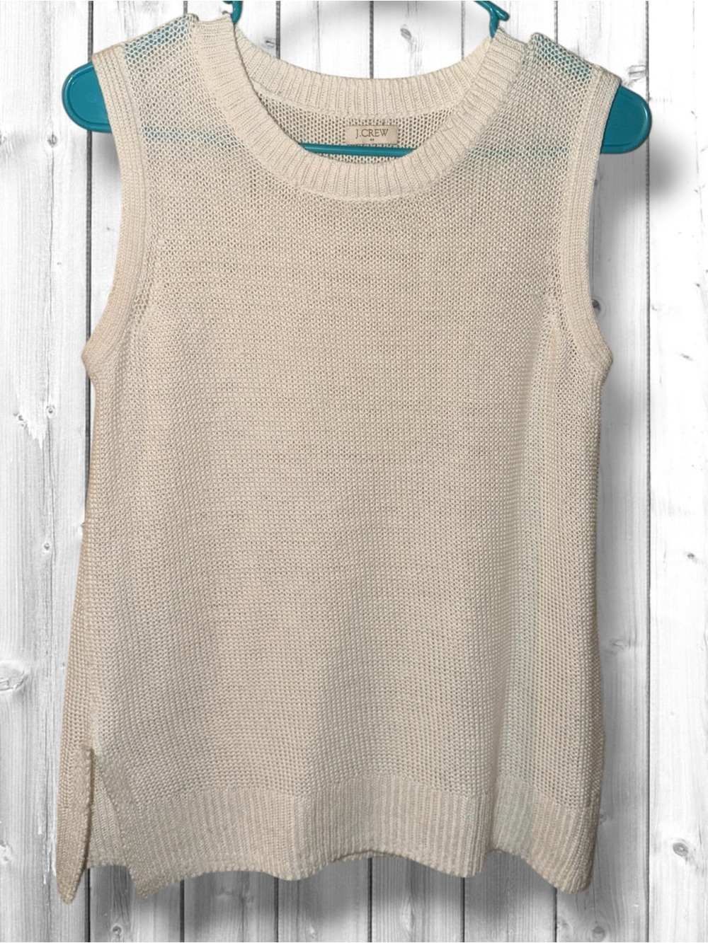 🌼J. Crew Linen Cream Sleeveless Ribbed-Knit Sweater
